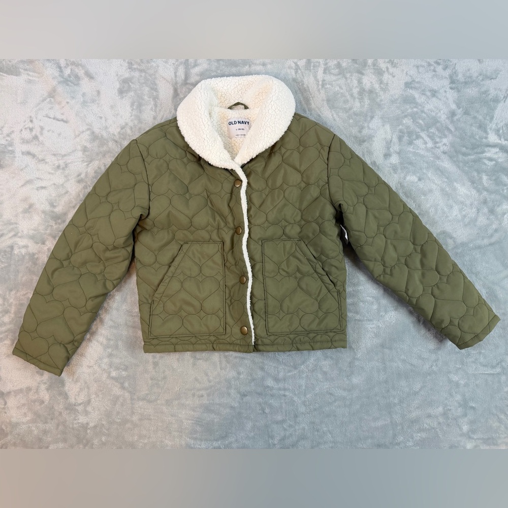 NWT Old Navy Quilted Sherpa Hybrid Girls Large (10-12) Green Jacket